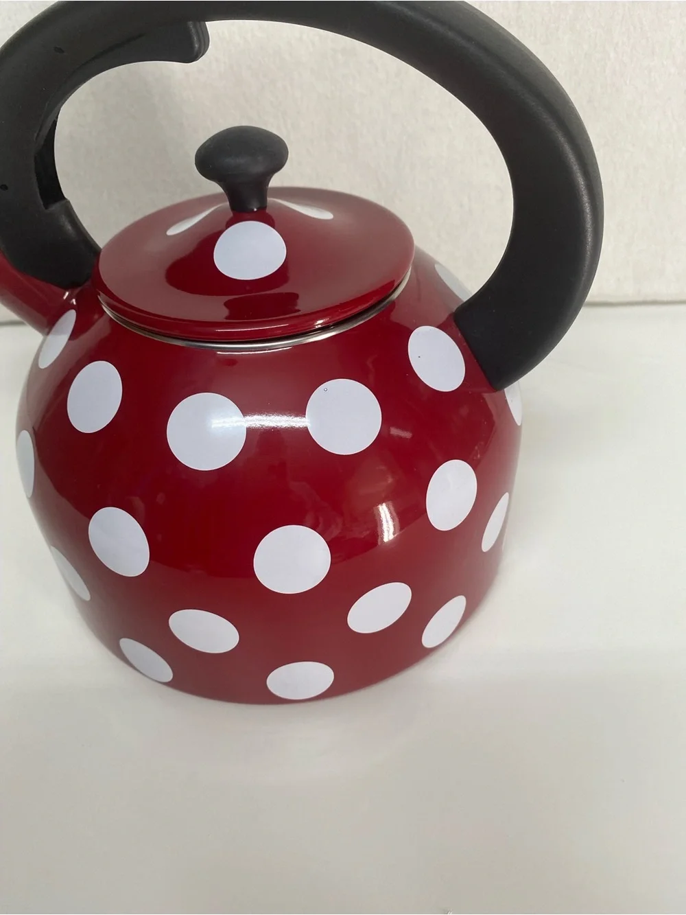 Temp-Tations Red White Polka Dot Tea Kettle with Black Handle Cottage Farmhouse